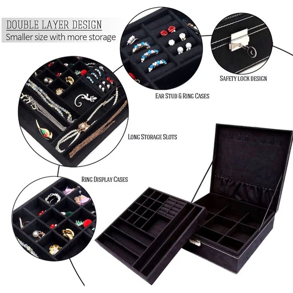 Black Suede Jewelry Organizer Box - Picture 4 of 5